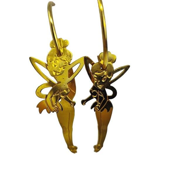 Disney Signed Gold Tone Tinkerbell Dangle Earrings - Picture 1 of 11